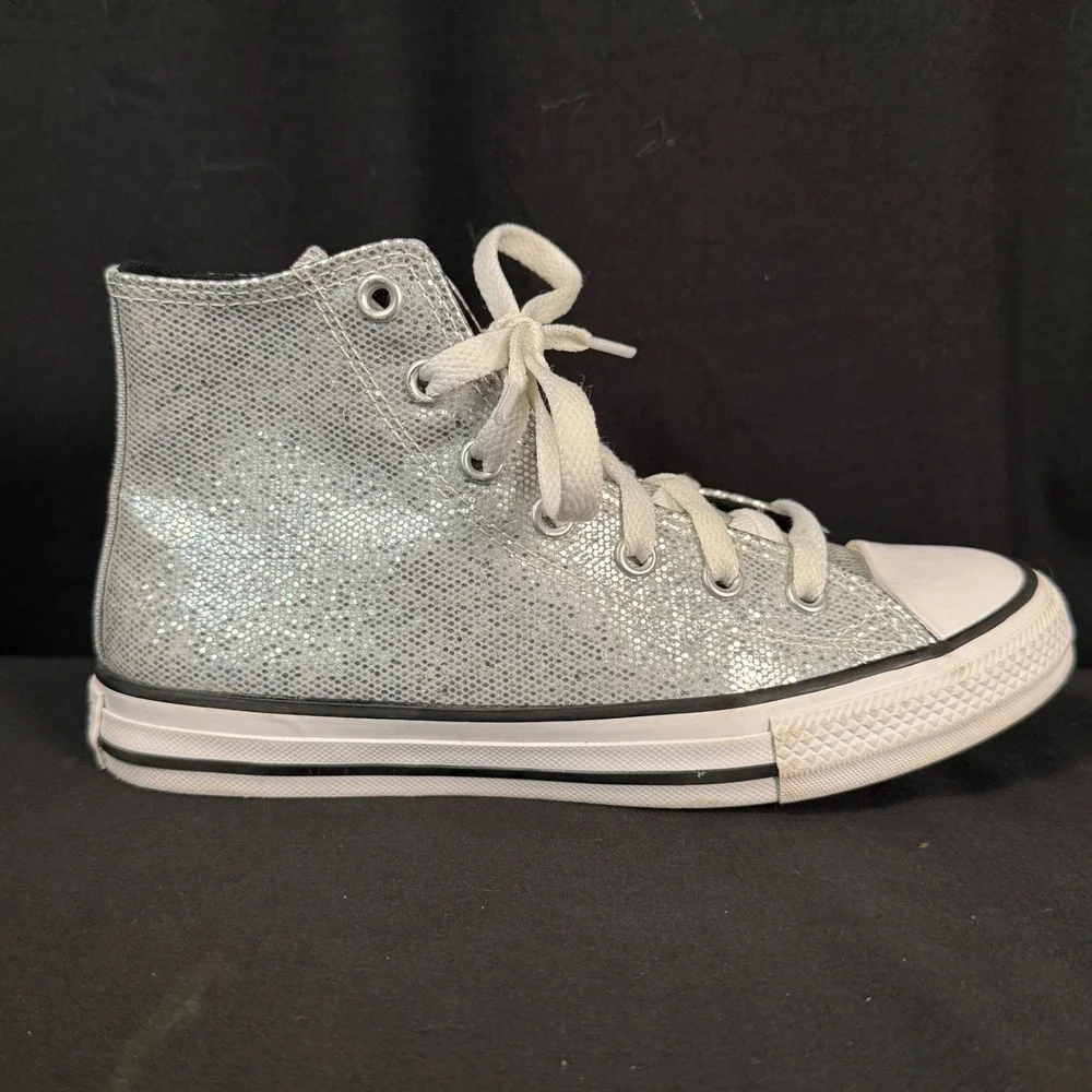 Converse Chuck Taylor All Star High Top PS Glitter Silver A01477C Youth Girls 2